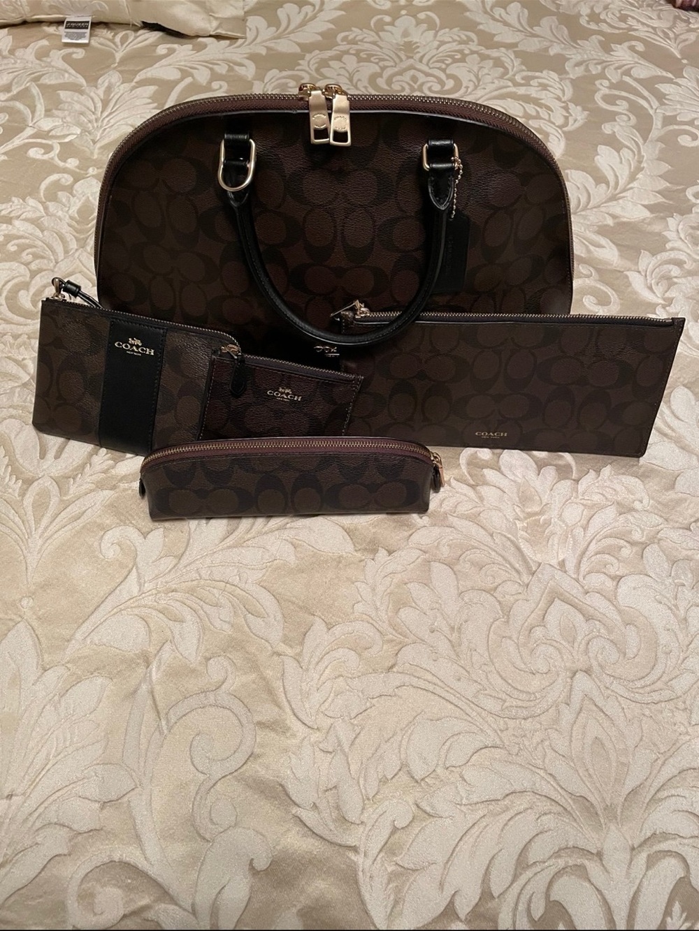 Coach Brown Signature Dome Satchel Set with Matching Accessories